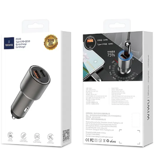 Wiwu PC100 Type-C PD+QC3.0 Quick Charge Car Charger 38W Wiwu PC100 Type-C PD+QC3.0 Quick Charge Car Charger 38W